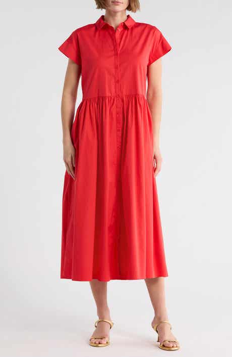 Nordstrom Drop Waist Button Front Cotton Midi Dress