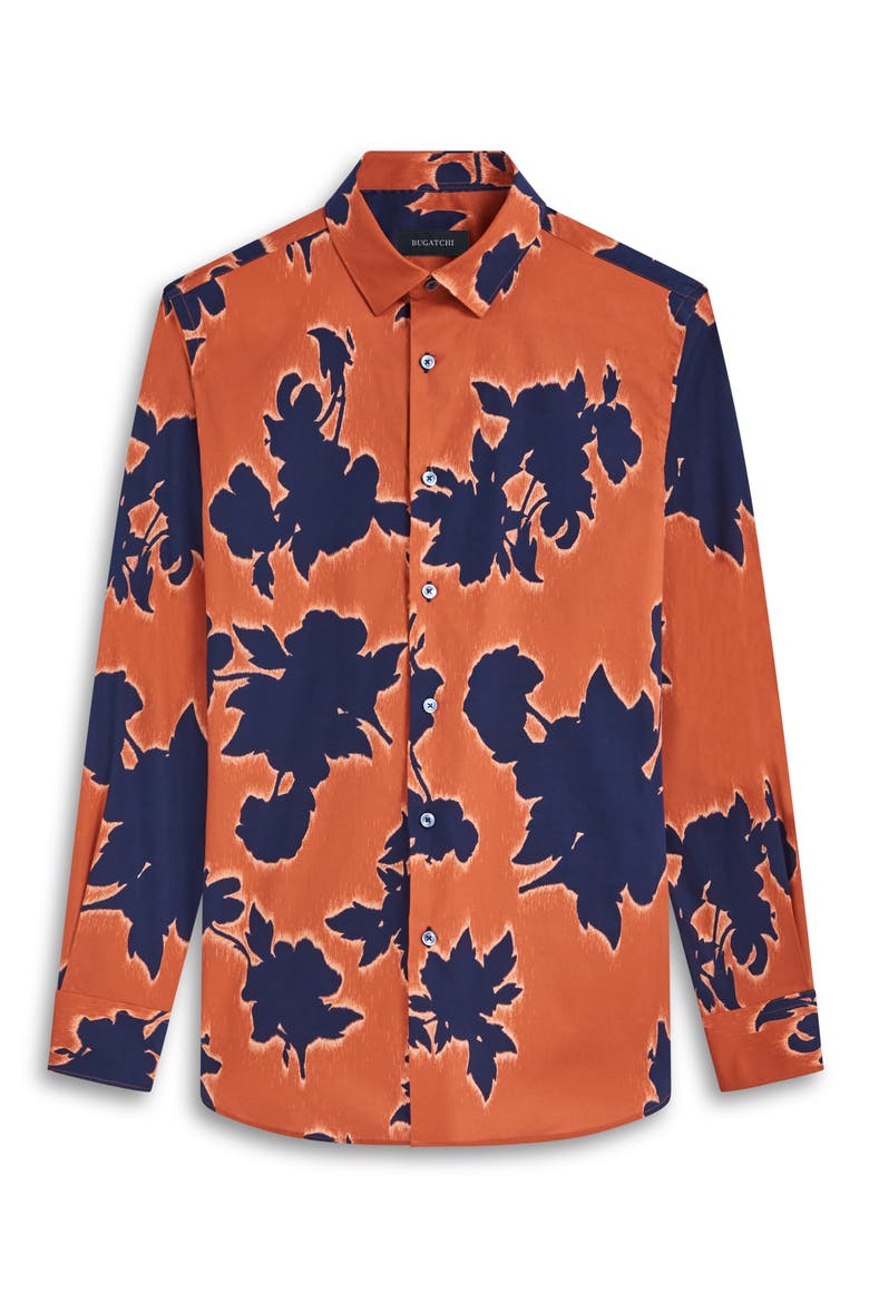 Julian Shaped Fit Floral Print Stretch Cotton Button-Up Shirt, Alternate, color, BURNT ORANGE