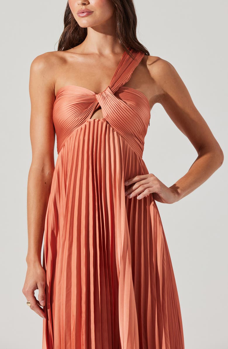 ASTR the Label Rasya Pleated One-Shoulder Maxi Dress, Alternate, color, Coral