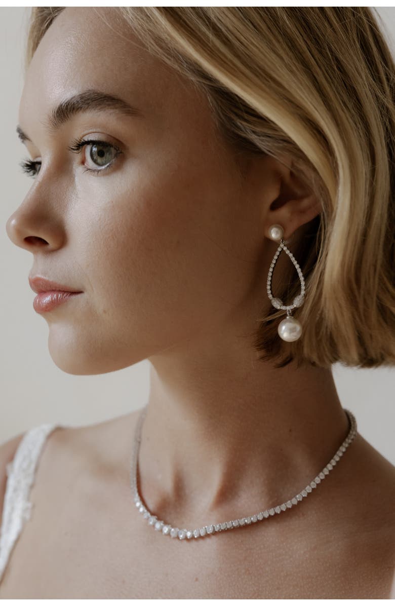 Untamed Petals Muse Pearl Drop Earrings, Alternate, color, Silver