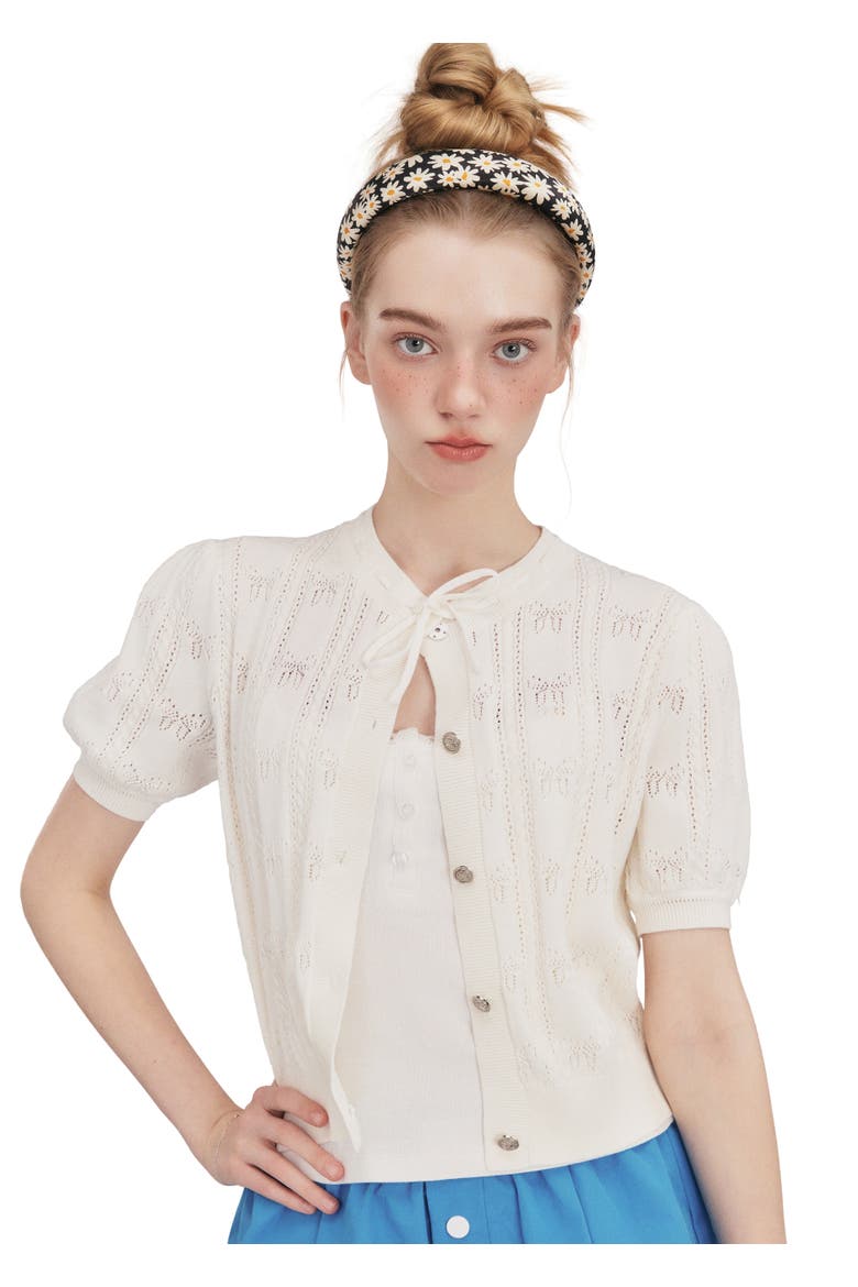 Daisy Silk Headband, Alternate, color, Black & White