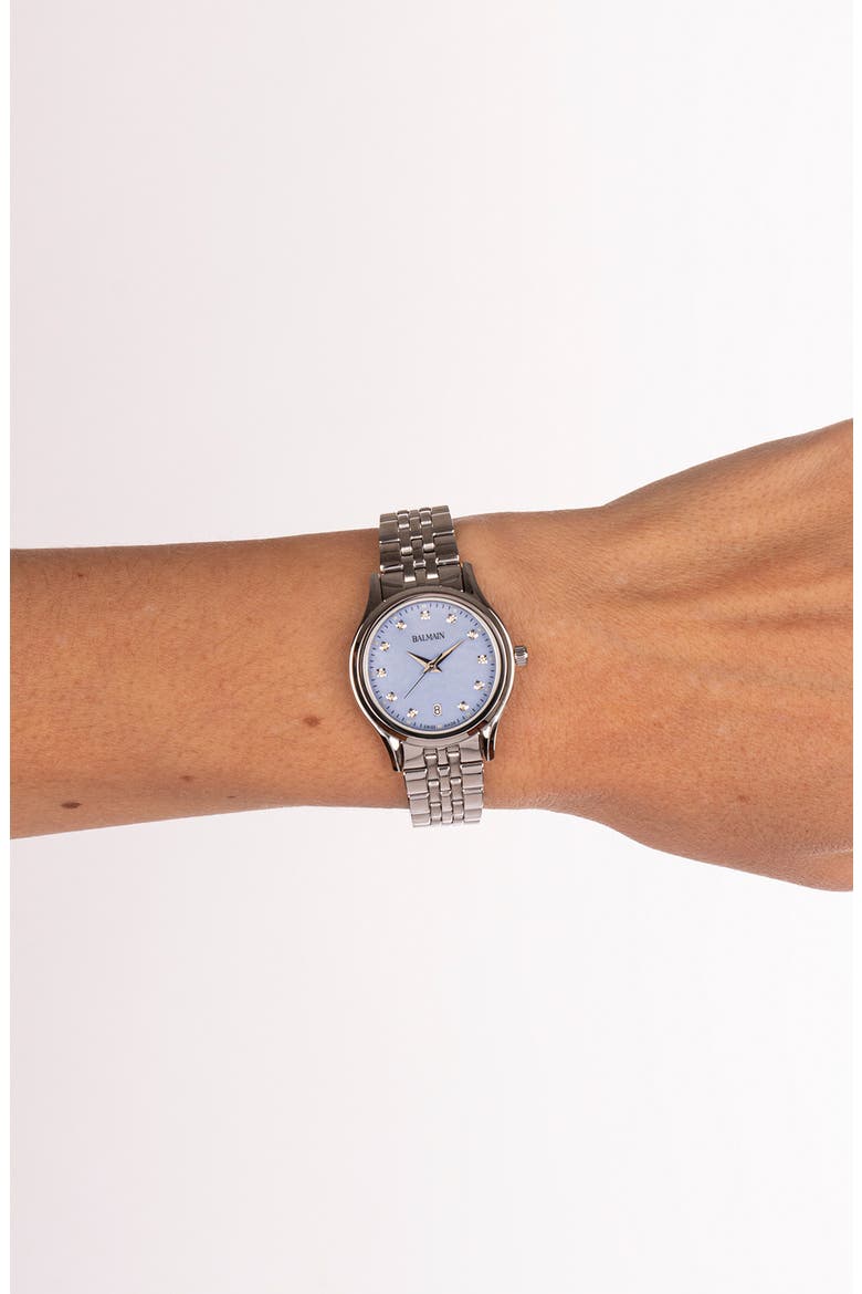 Beleganza Diamond & Mother-of-Pearl Bracelet Watch, 27.5mm, Alternate, color, BLUE/ STAINLESS STEEL