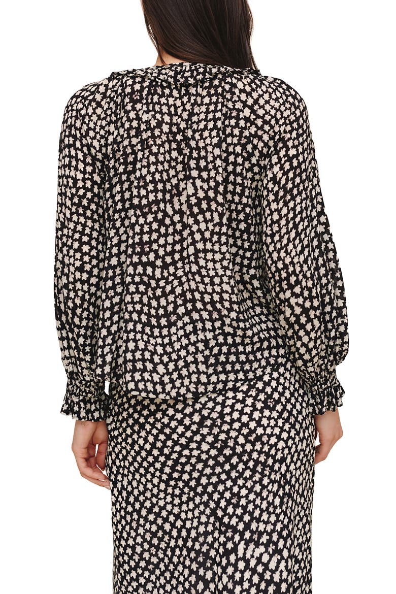 Ruffled Tie Neck Long Sleeve Top, Alternate, color, SKETCHED STARS PRINT
