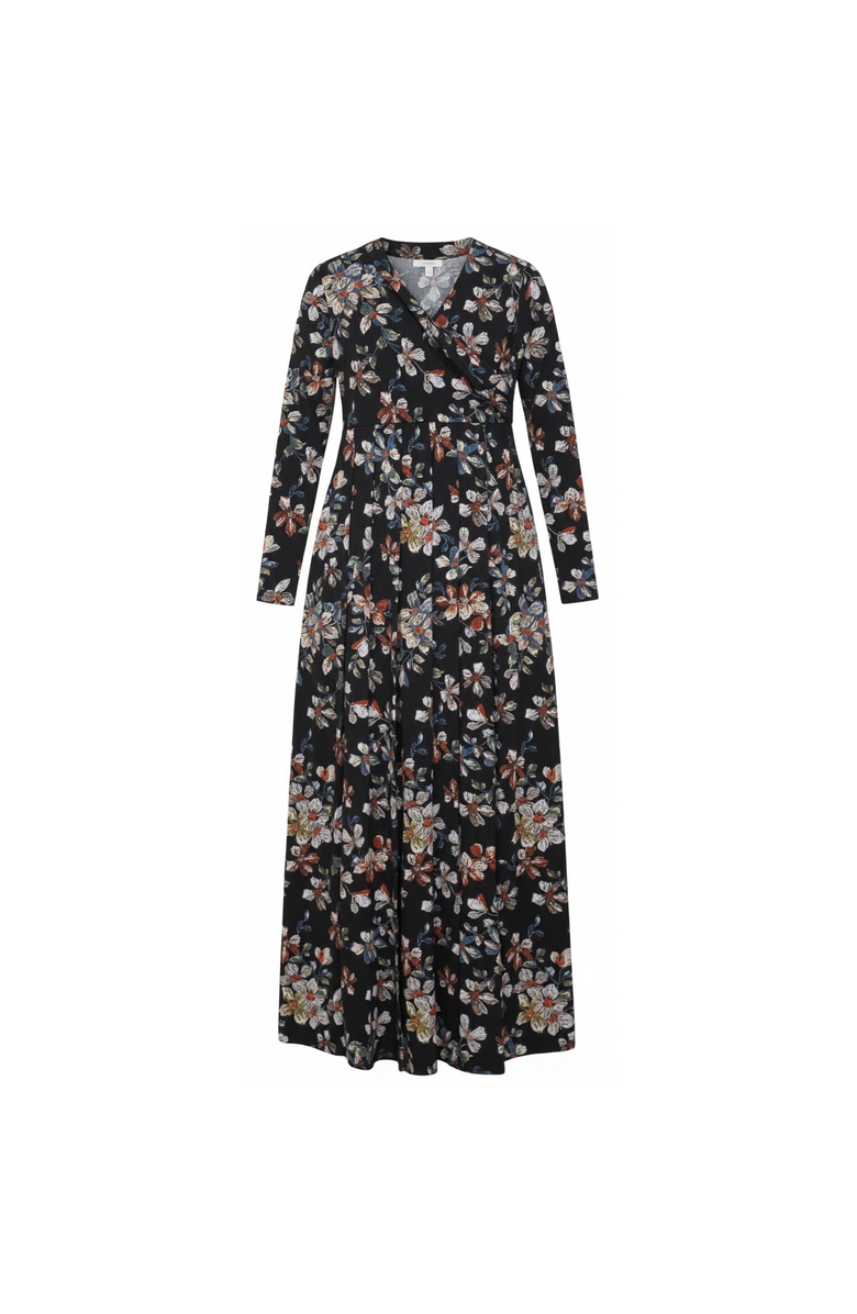 La Enceinte Maternity Mock Wrap Long Sleeve Pleated Maxi Dress, Main, color, Black Floral