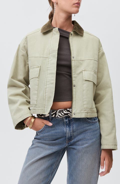 Corduroy Collar Zip Denim Jacket