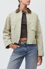 MANGO TEEN Corduroy Collar Zip Denim Jacket