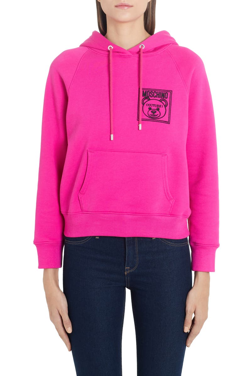 Moschino Embroidered Teddy Logo Hoodie, Main, color, 