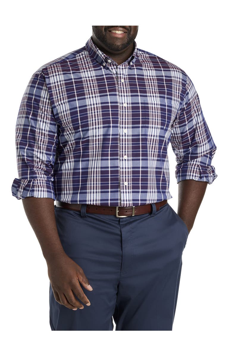 Oak Hill by DXL Big & Tall Large Plaid Sport Shirt, Main, color, Burgundy