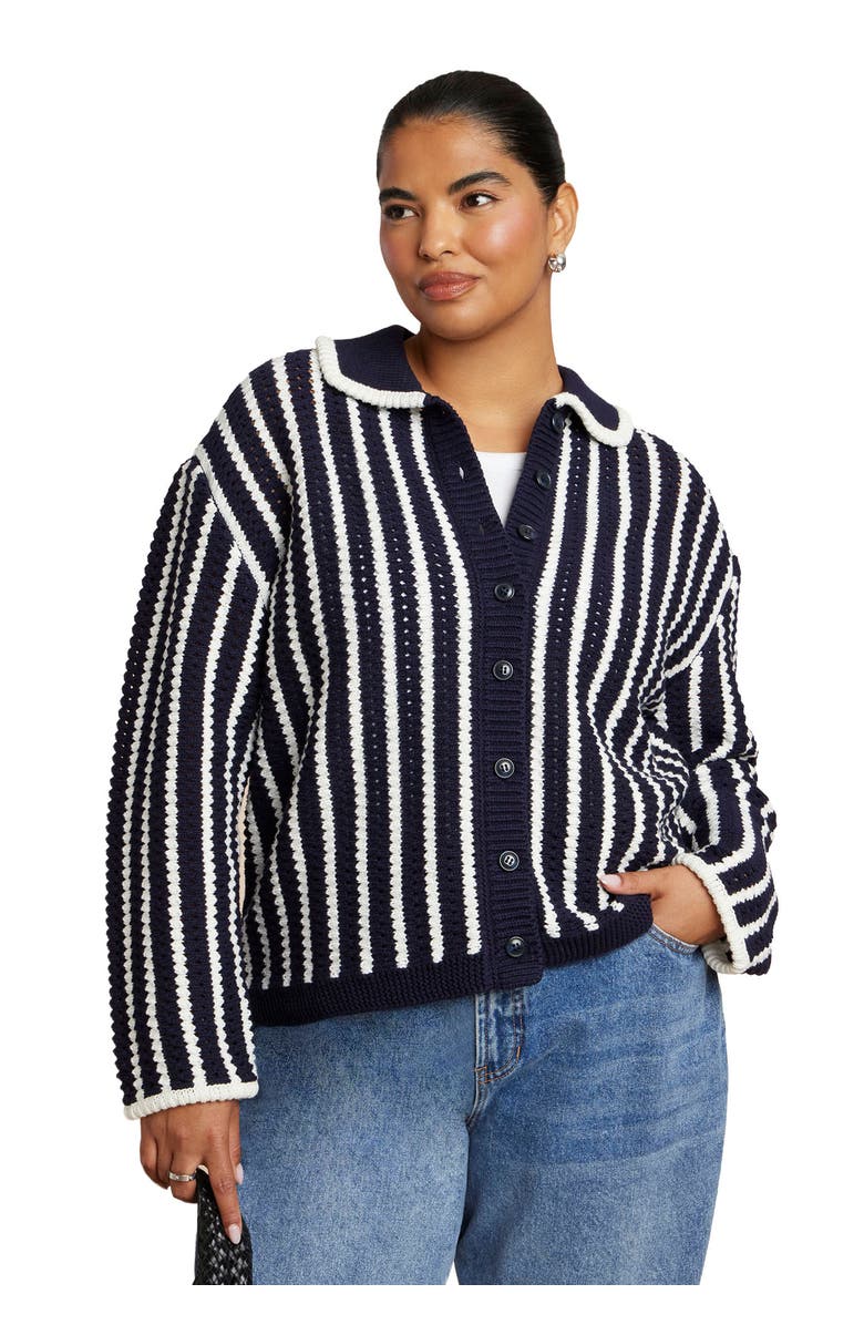 ELOQUII Striped Cardigan, Alternate, color,