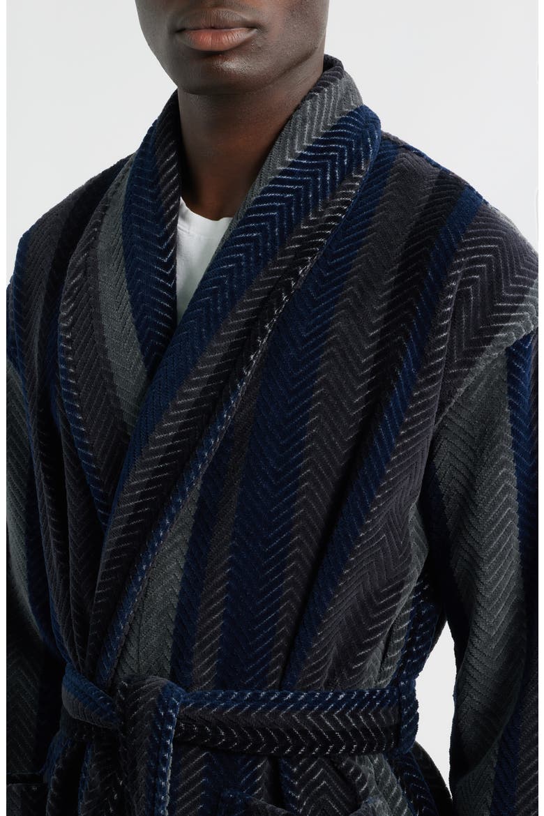 Four Star Shawl Collar Cotton Velour Robe, Alternate, color, NAVY