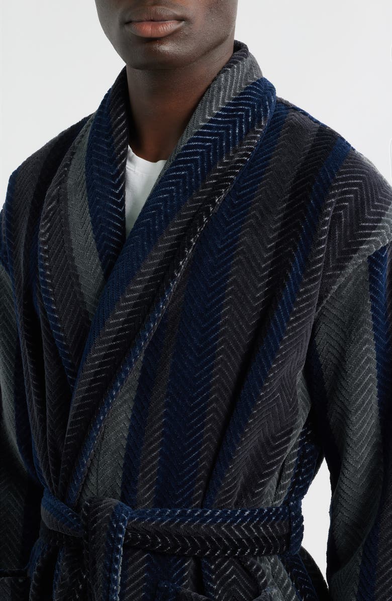 Majestic International Four Star Shawl Collar Cotton Velour Robe, Alternate, color, Navy