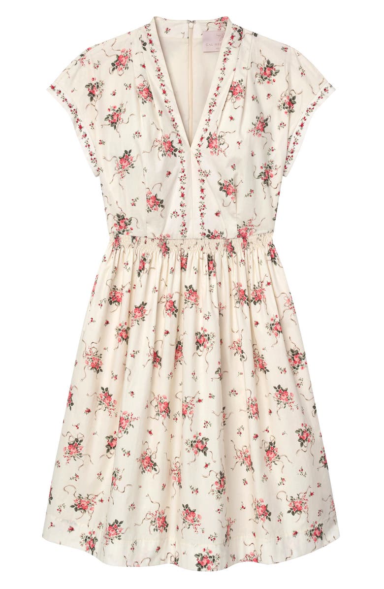 Gal Meets Glam Collection Smocked Waist Floral Print Dress, Alternate, color, 