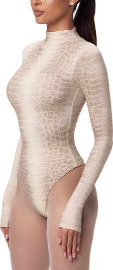 Naked Snakeskin Print Long Sleeve Bodysuit