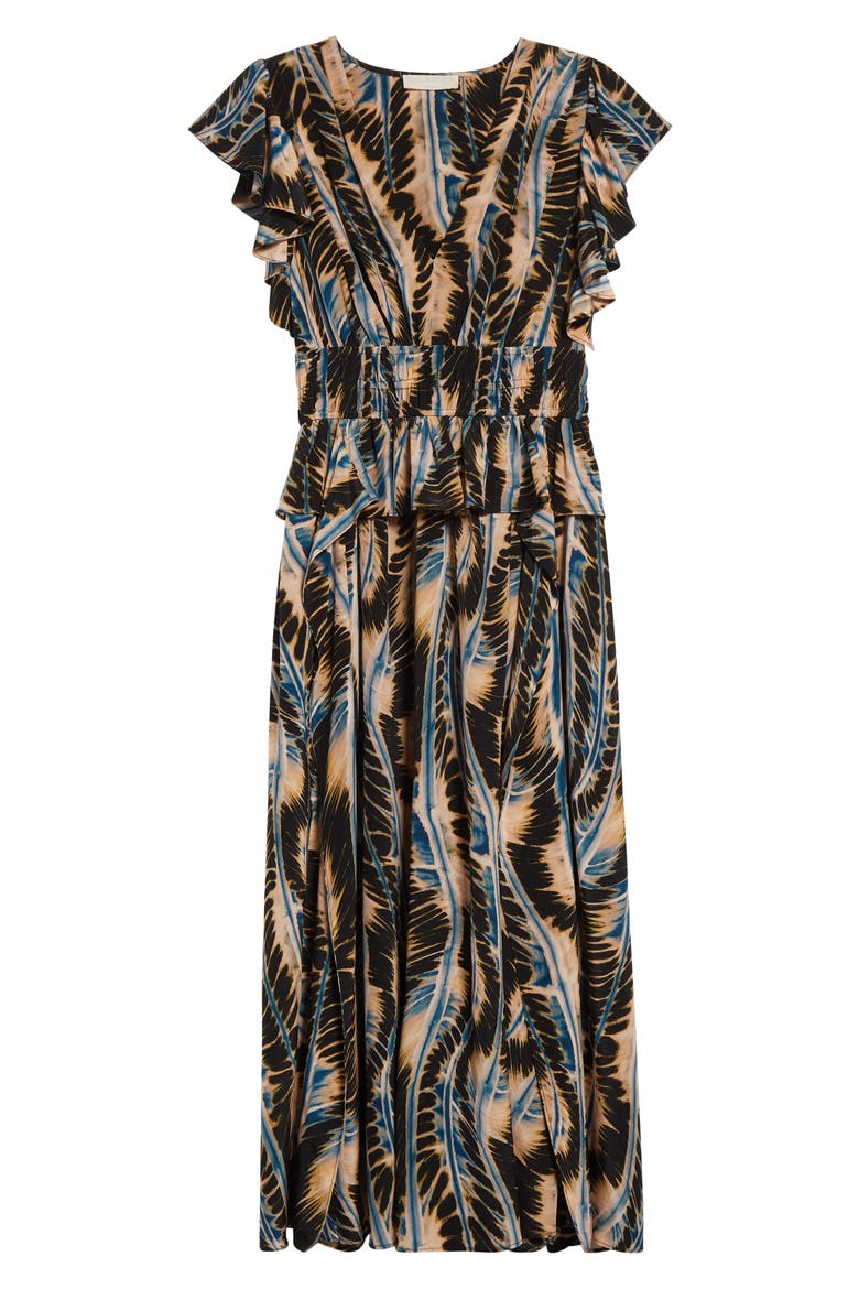 Brielle Abstract Print Silk Midi Dress, Alternate, color, RIVER