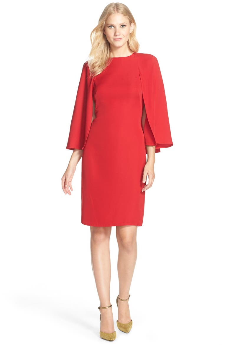Cape Back Crepe Sheath Dress, Alternate, color, FLAME
