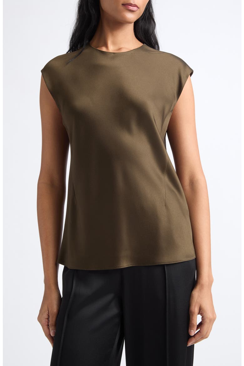 Cap Sleeve Satin Top, Main, color, CYPRESS