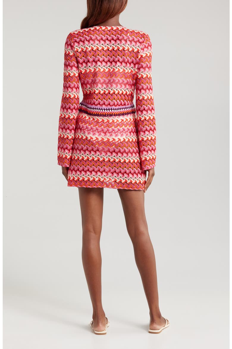 Carra Crochet Long Sleeve Cover-Up Minidress, Alternate, color, PINK CHEVRON