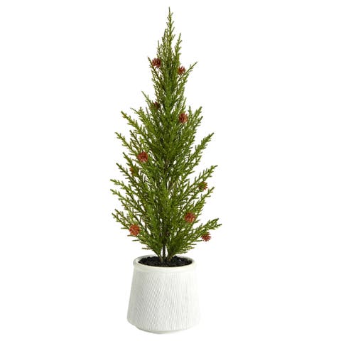 20-in Cedar Pine Natural Look Artificial Tree with Mini Pine Cones in Decorative Planter