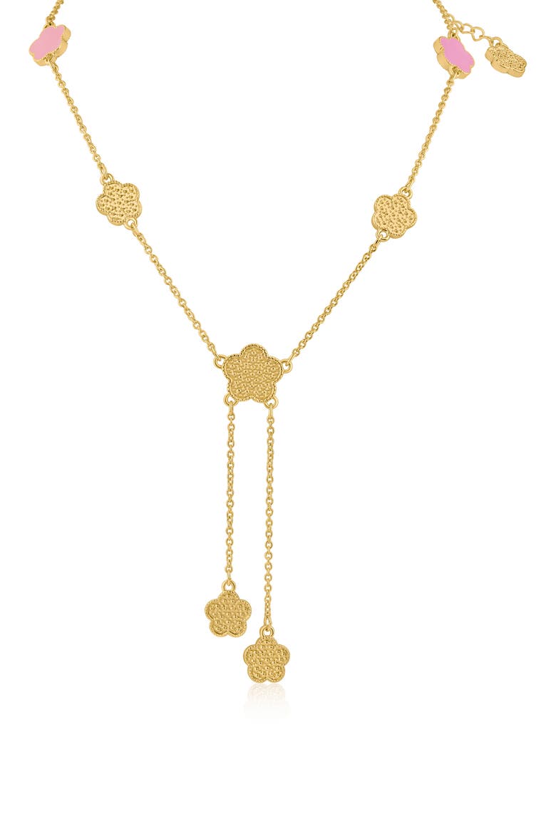Enamel & Textured Clover Lariat Necklace (Nordstrom Exclusive), Main, color, PINK/ GOLD