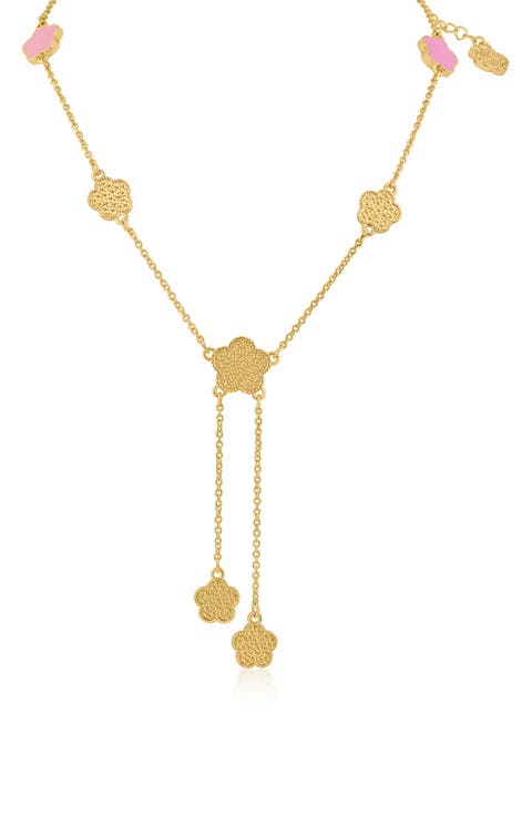 Enamel & Textured Clover Lariat Necklace