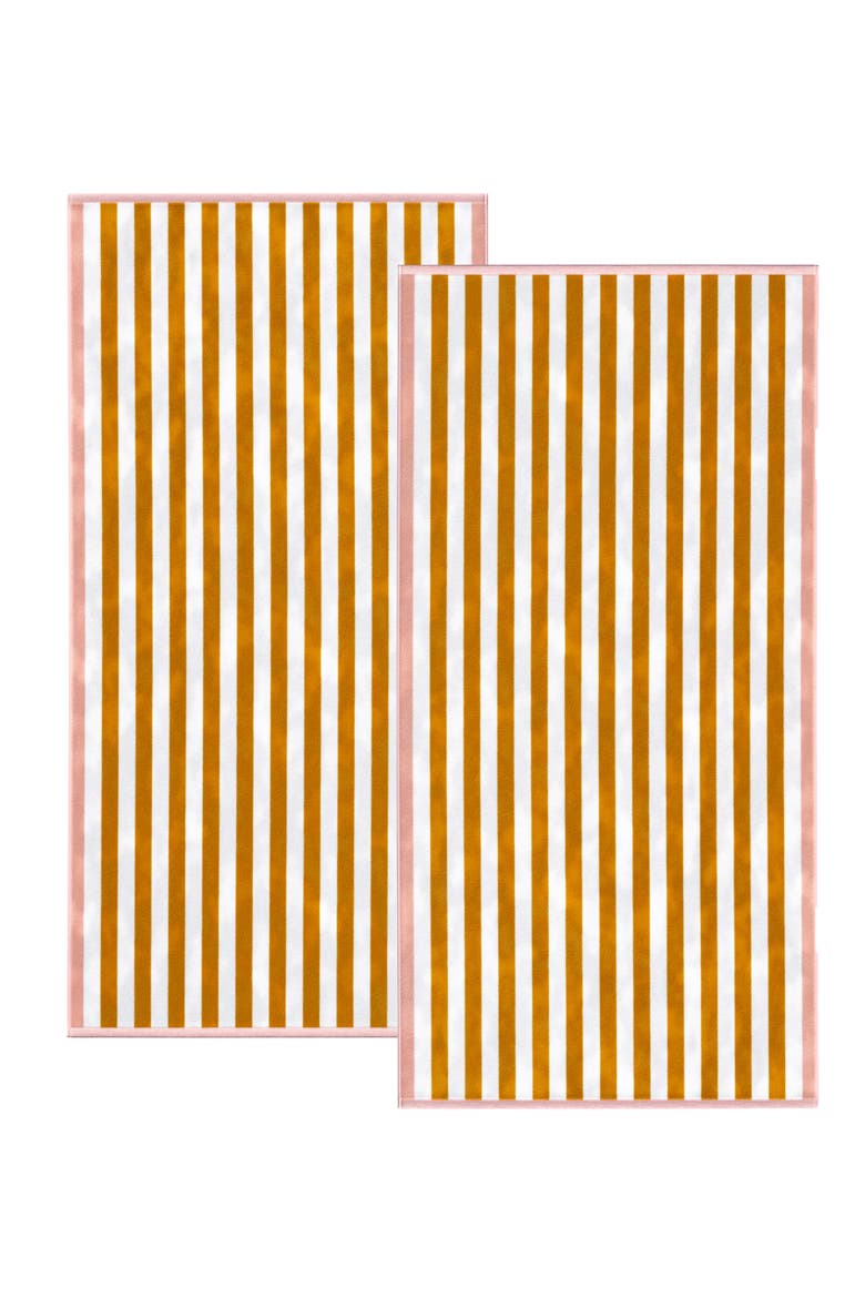 2-Pack Stripe Oversize Beach Towels, Main, color, MARIGOLD / DUSTY ROSE