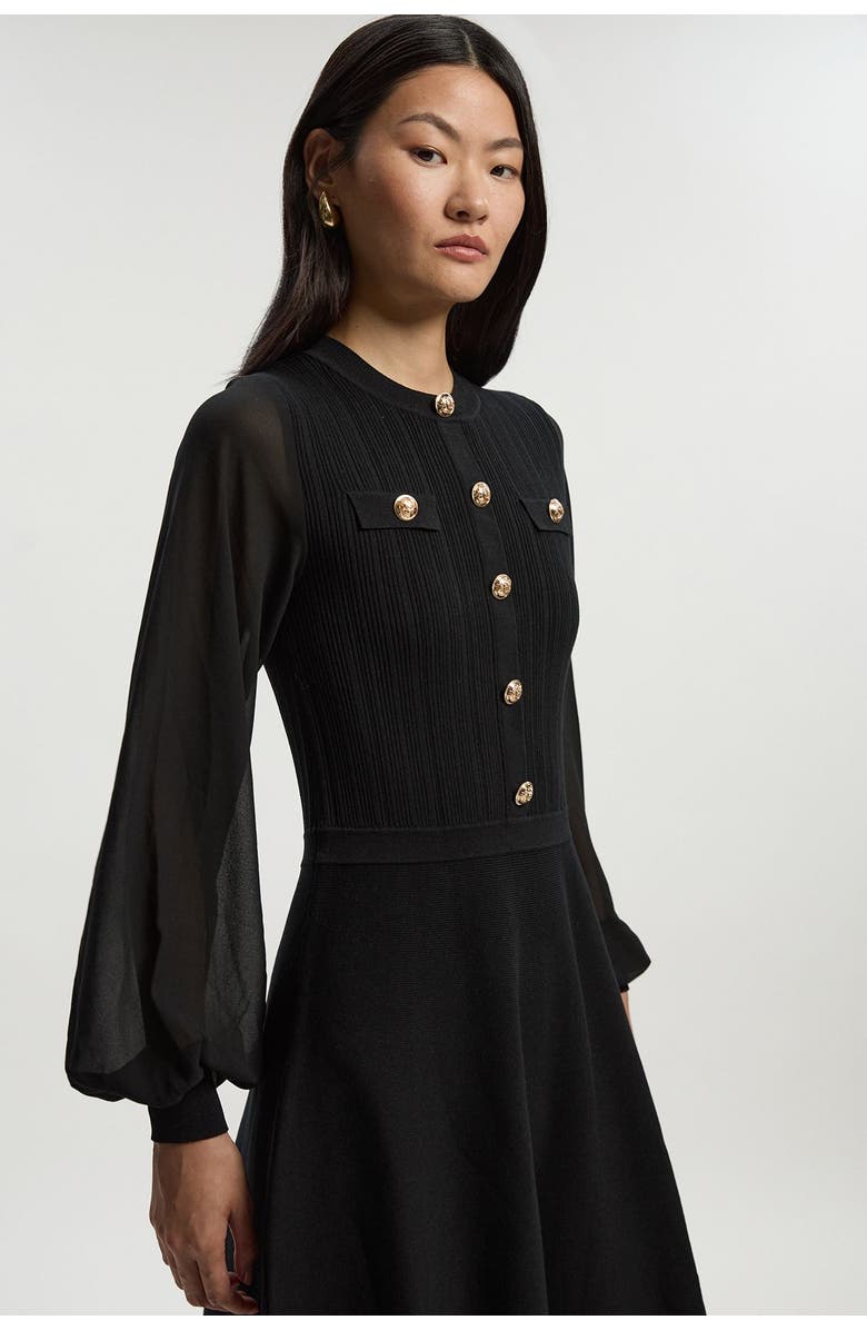 Karen Millen Chiffon Sleeve Mini Knit Dress, Alternate, color, Black