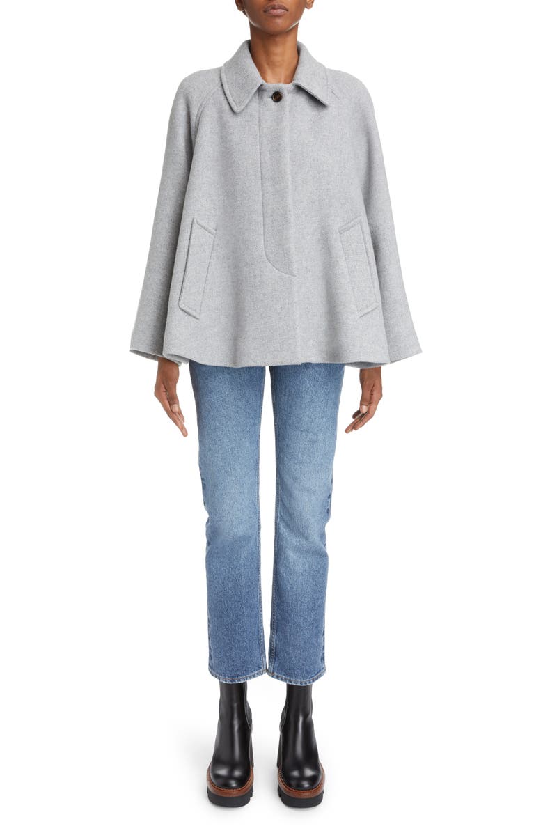 Chloé Short Soft Wool Blend Cape Coat, Alternate, color, 