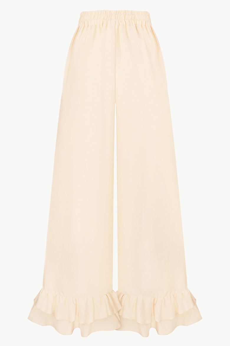 Wide-Leg Ruffle-Hem Trousers, Alternate, color, Light Apricot