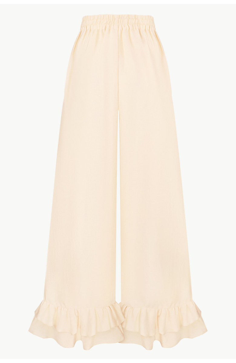 Malva Florea Wide-Leg Ruffle-Hem Trousers, Alternate, color, Light Apricot