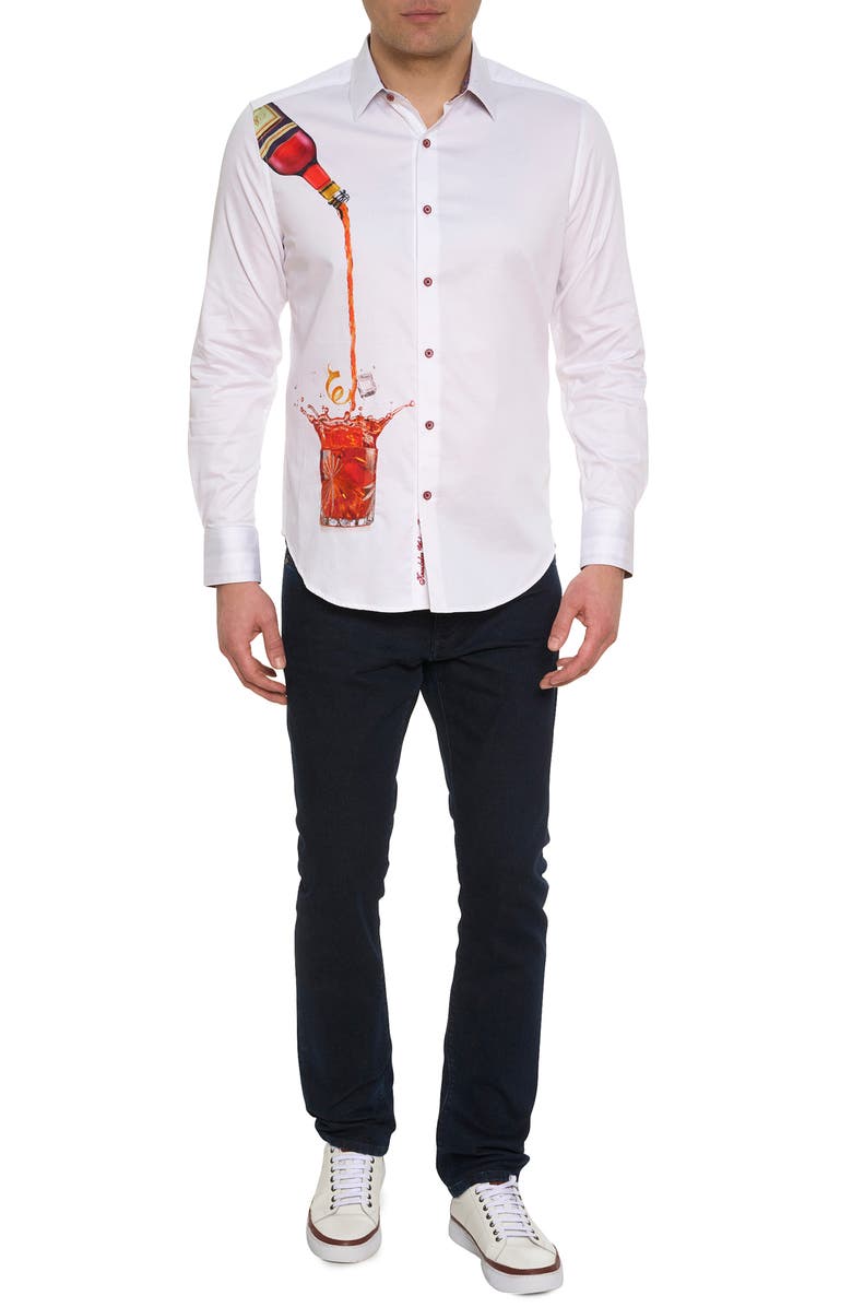 Robert Graham Bevande Embroidered Drink Print Stretch Cotton Button-Up Shirt, Alternate, color, 
