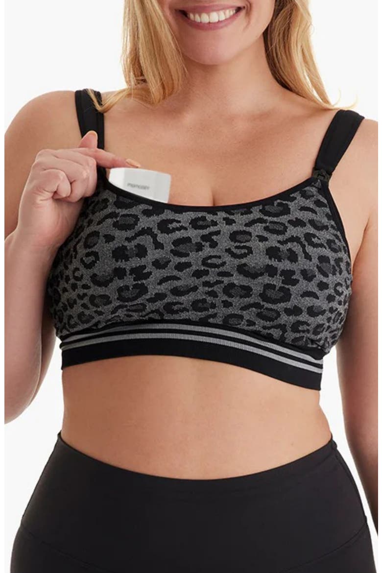 Stretch Fabric Pumping Bra, Main, color, LEOPARD GREY