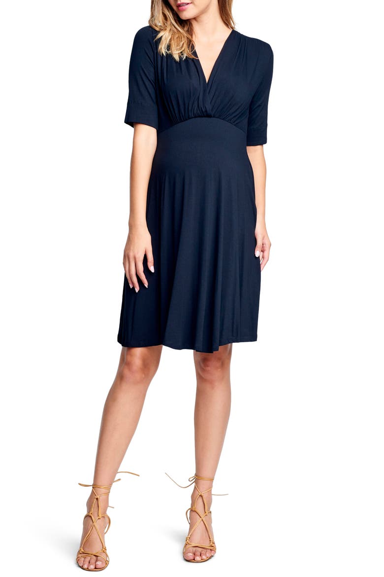 Empire Waist Stretch Maternity Dress, Main, color, BLACK