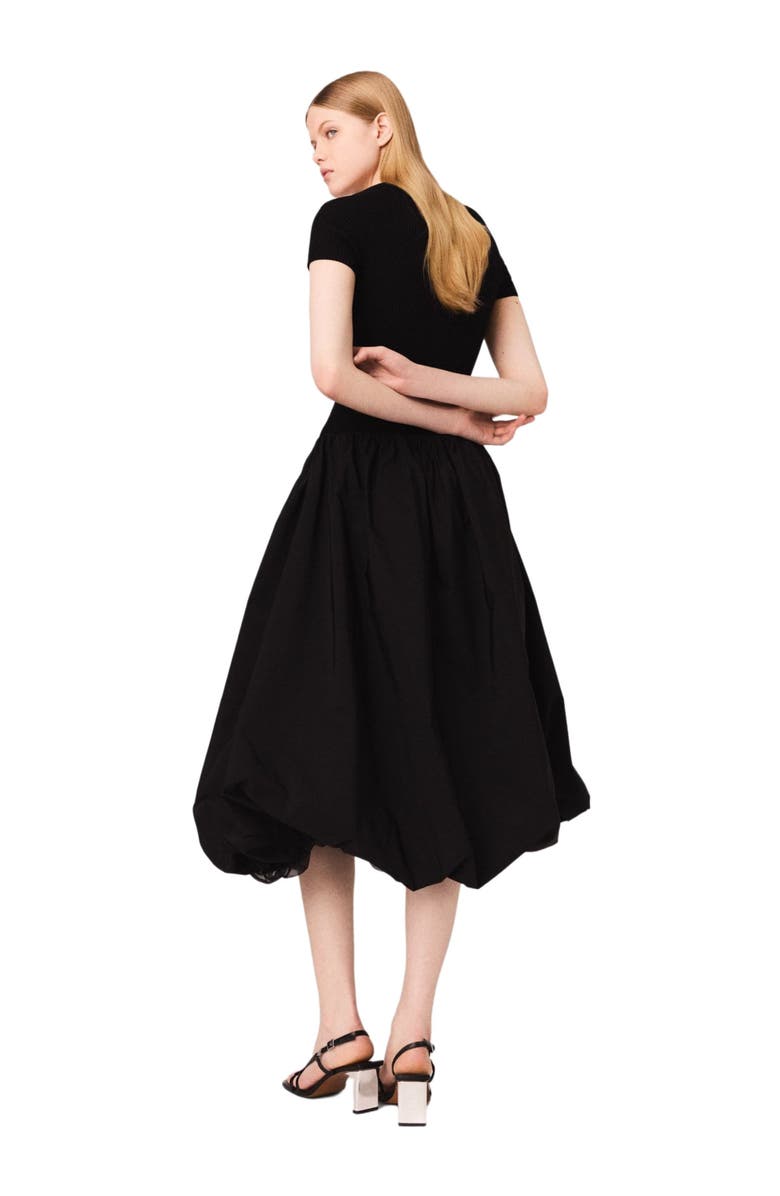maje Long ribbed knit and taffeta dress, Alternate, color, Black