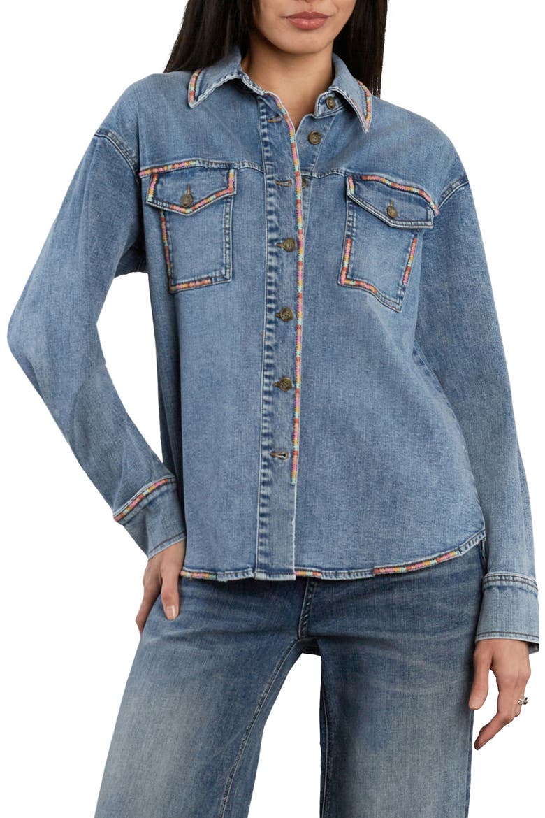 Kaleidoscope Embroidered Denim Shirt Jacket, Main, color, MULTI DENIM