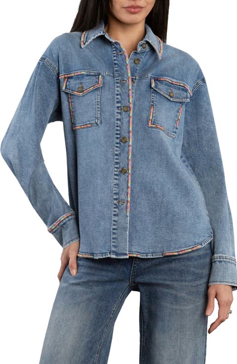 Kaleidoscope Embroidered Denim Shirt Jacket
