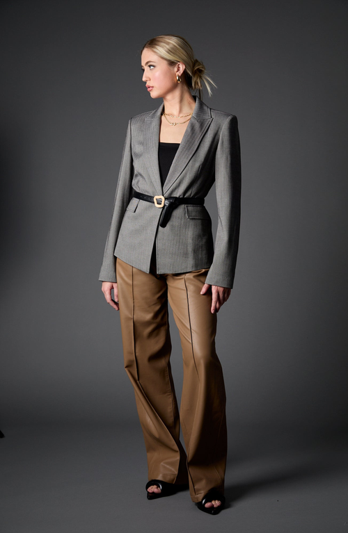 Blue Revival Taylor Belted Blazer In Grey Herringbone