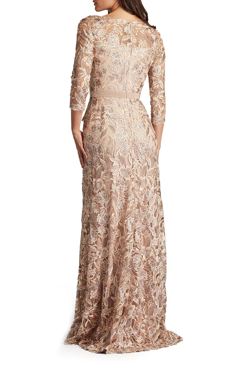 Tadashi Shoji Floral Embroidered Bateau Neck Gown, Alternate, color, 