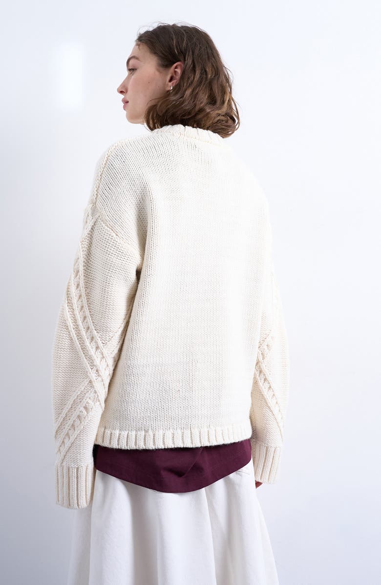 Topshop Oversize Argyle Crewneck Sweater, Alternate, color, Cream