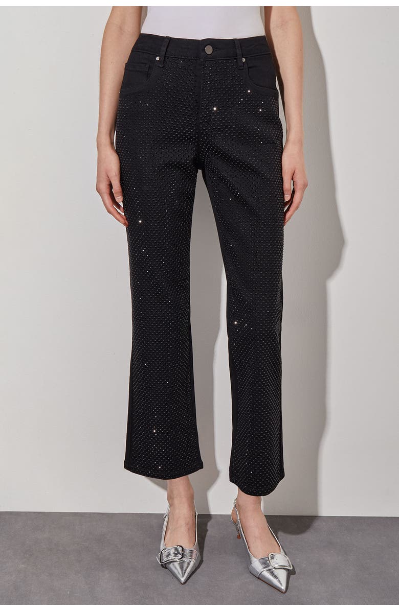 Ming Wang Crystal Front Flared Ankle Jeans, Main, color, Black