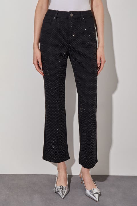 Crystal Front Flared Ankle Jeans