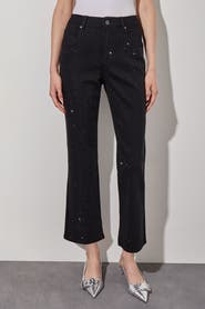 Ming Wang Crystal Front Flared Ankle Jeans