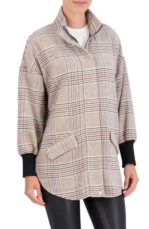 Ookie & Lala Faux Cashmere Rib Cuff Jacket In Camel Plaid