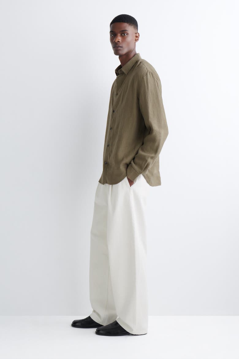 Relaxed Linen Shirt, Alternate, color, DARK GREEN