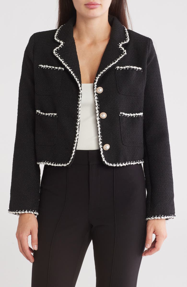 Ellen Tracy Contrast Trim Tweed Blazer, Main, color, Black