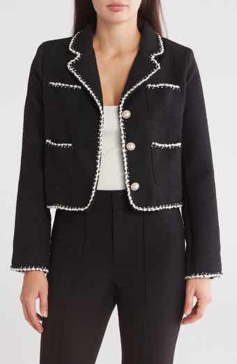 Ellen Tracy Contrast Trim Tweed Blazer