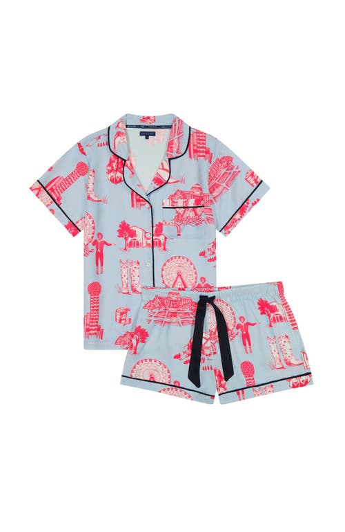 Katie Kime Dallas Toile Pajama Shorts Set In Blue