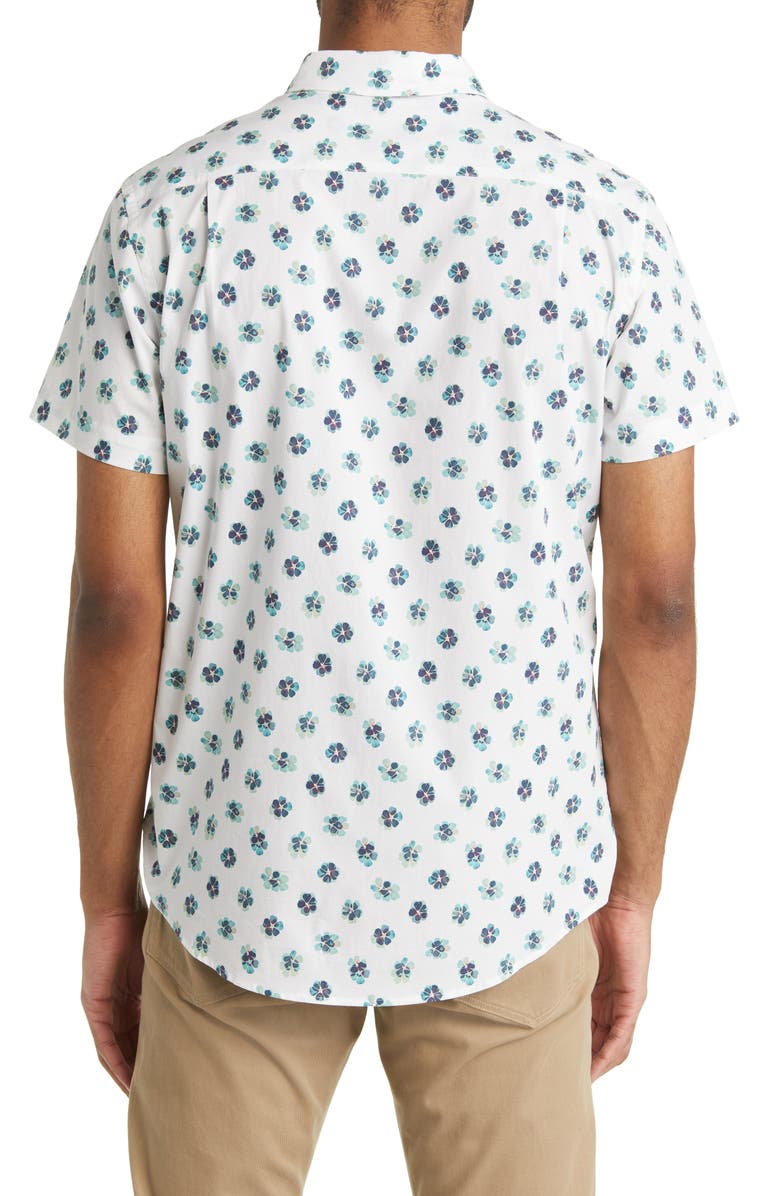 Rodd & Gunn Cobden Grove Sport Fit Floral Short Sleeve Cotton Button-Up Shirt, Alternate, color, Aqua