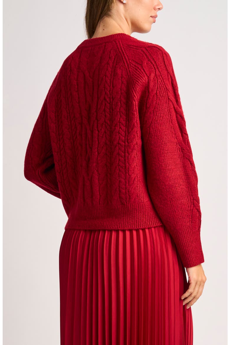 Mixed Cable Raglan Sweater, Alternate, color, RED HOT
