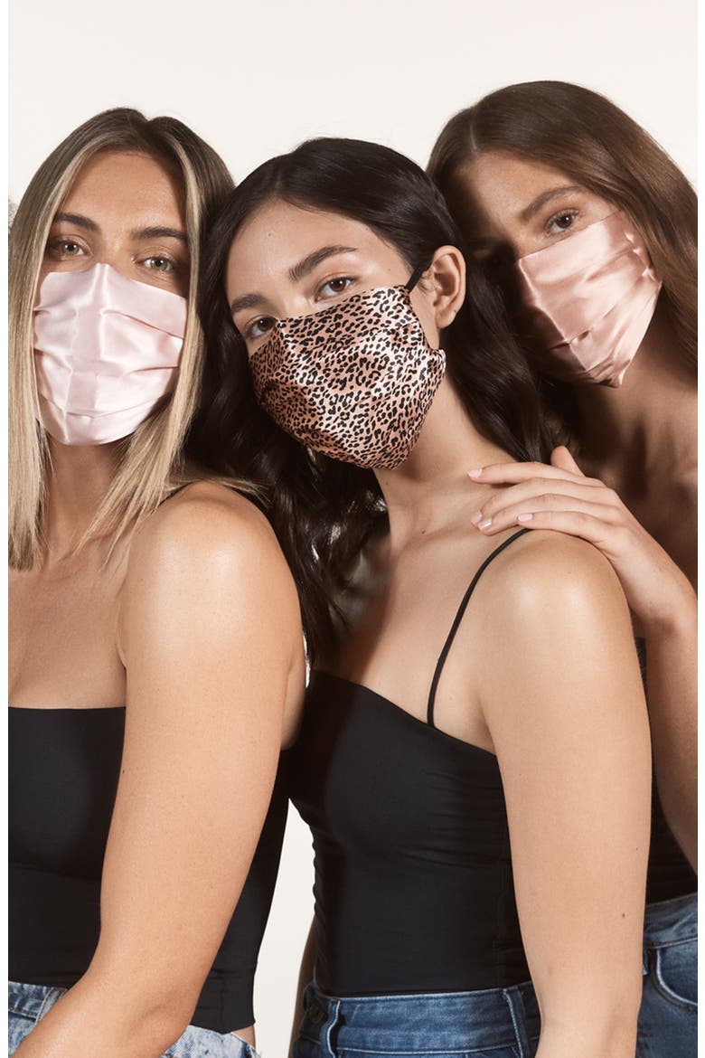 Pure Silk Adult Pleated Face Covering, Alternate, color, ROSE LEOPARD