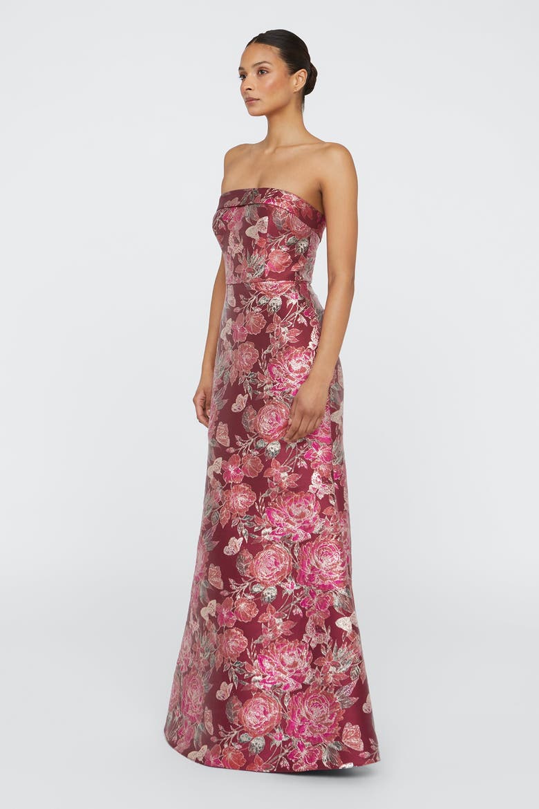 Haven Strapless Gown, Alternate, color, Barley / Scarlet